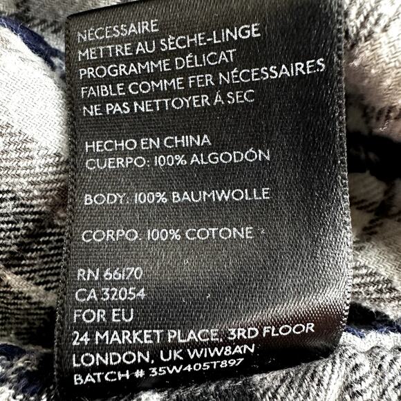 Urban Outfitters BDG Flannel Button Down Shirt Plaid Pocket Black White S - Picture 4 of 5